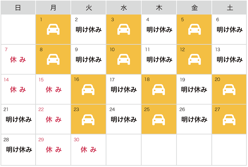 「三和交通富士株式会社 埼玉営業所」のシフト例